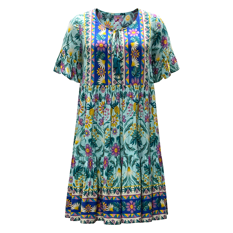 Women's Round Neck Short Sleeve Floral Print Dresses