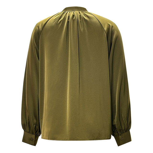 Women's Art Shaped Button French Drape Satin Tie Skinny Shirt