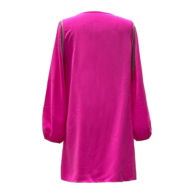 Women's Fashion V-Neck Solid Color Long Sleeve Top Dresses