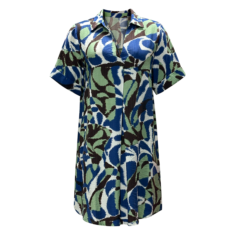 Women's Fashion Lapel Printed Short Sleeve Shirt