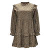 Women's Ruffle Leopard Round Neck Long Sleeve Dresses