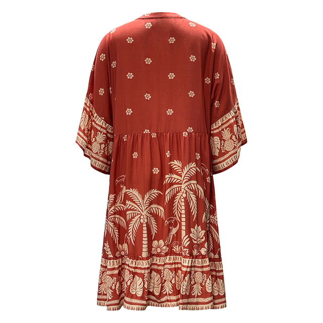 New Flared Sleeve V-Neck Printed Loose Dresses for Women