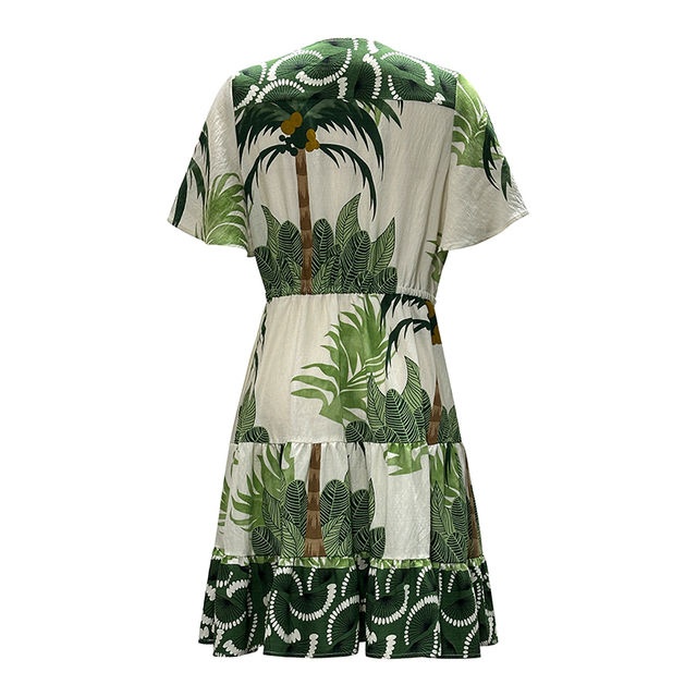 Women's V-Neck Printed Short Sleeve Dress