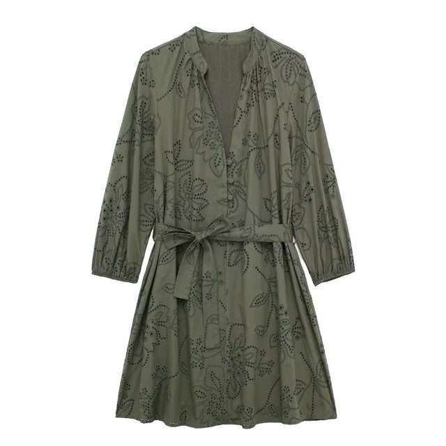 Women's Carved Embroidered Rubber Lace-Up Dress