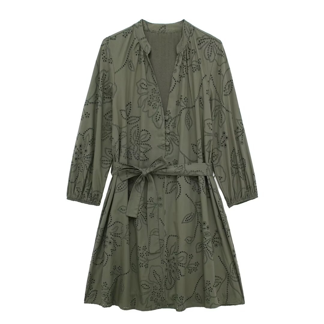 Women's Carved Embroidered Rubber Lace-Up Dress