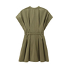 Women's Fashion Solid Color Pleated Tie Trim Loose Short Dresses