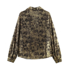 Spring New Ladies Fashion Long-sleeved Lapel Metal Foil Shirt 