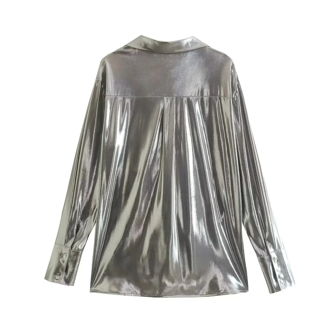 Women's Hot Gold Square Neck Long-sleeved Loose Shirt Air with Thin Tops