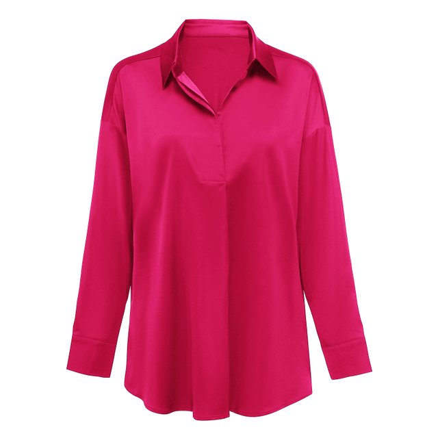 Women's Round Collar Solid Color Casual Long Sleeve Shirt