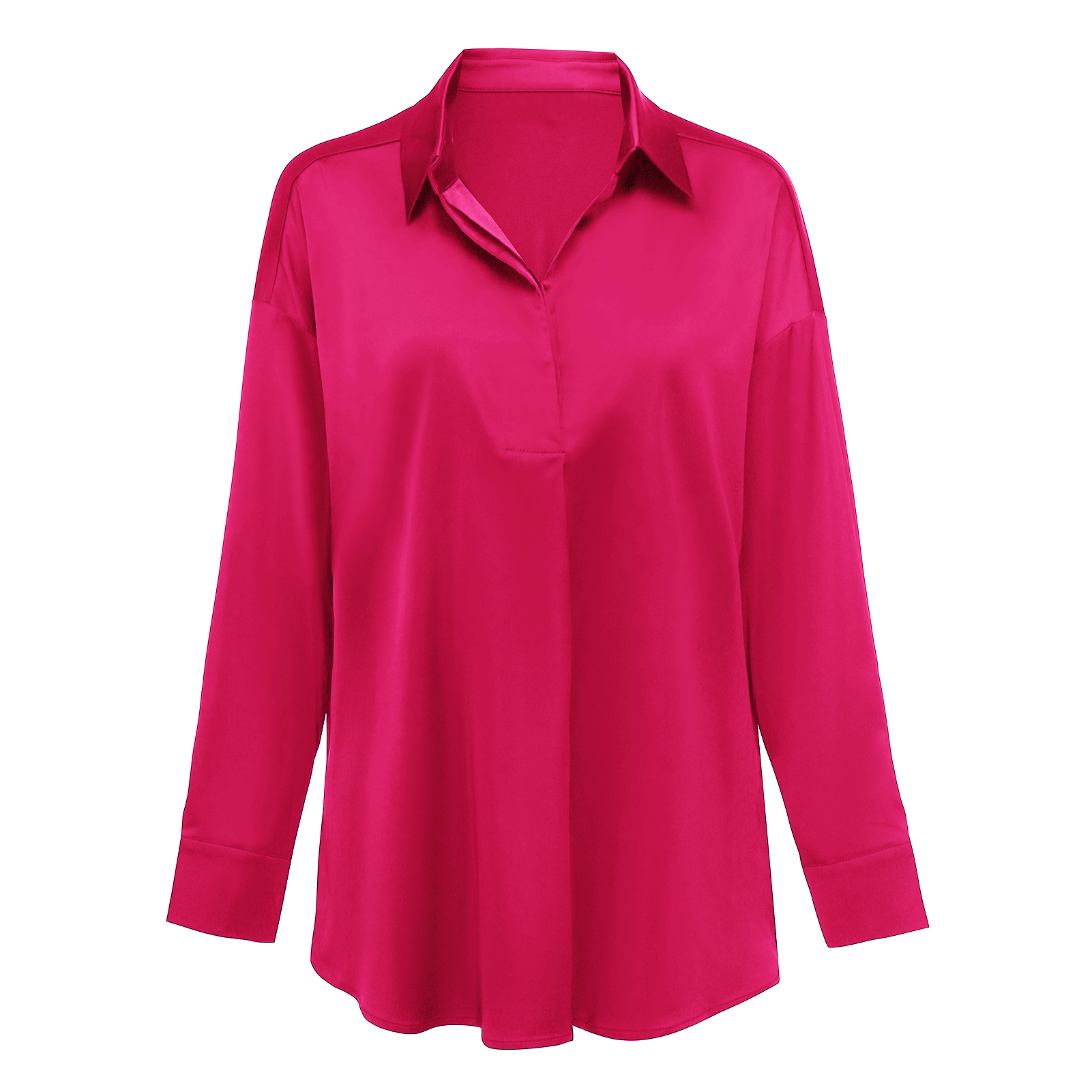 Women's Round Collar Solid Color Casual Long Sleeve Shirt