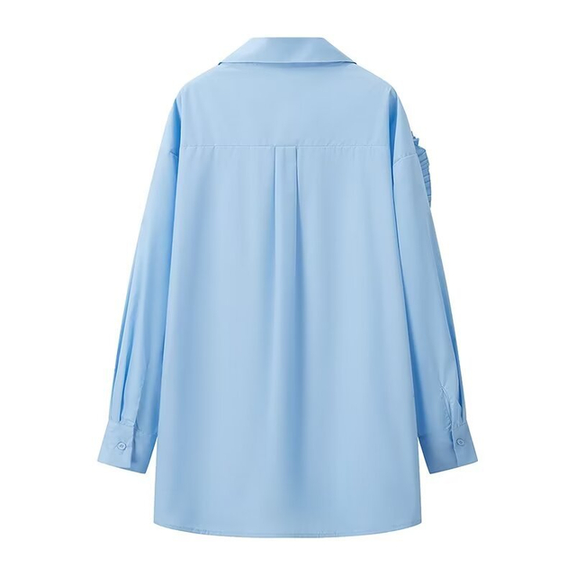 Women's Niche Chic Dimensional Pleated Floral Long Sleeve Shirt