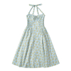 Summer New French Rustic Vintage Print Drawstring Neck Sundresses Dresses