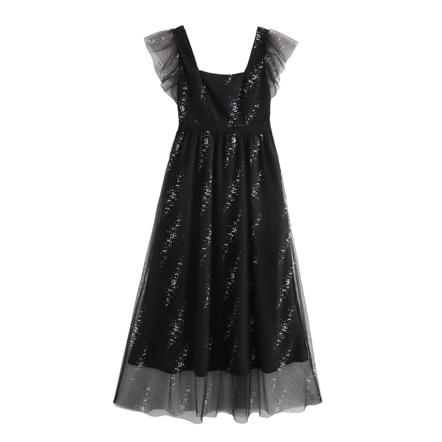 Fall New Women's European And American Style Fashion Simple Casual Sequins Waist Sleeveless Dresses