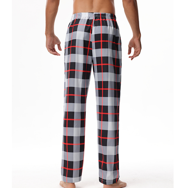 2024Men's Casual Elastic Waist Fashion with Pockets Plaid Pajama Pants