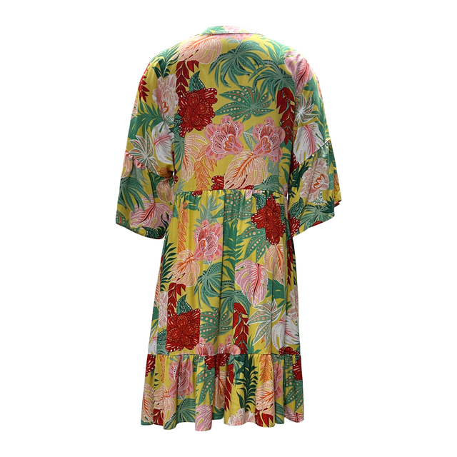 Women's V-Neck Mid Sleeve Fashion Printed Beach Dresses