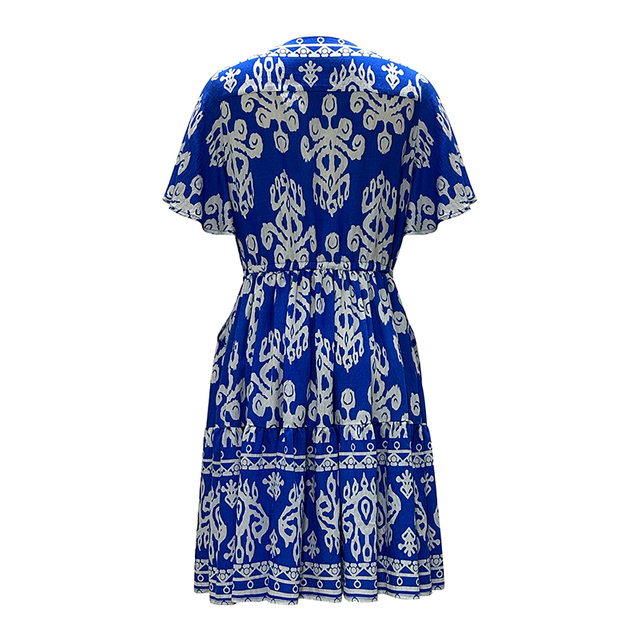 Women's V-neck Printed Short Sleeve Dress