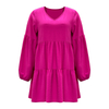 Spring And Autumn V-neck Solid Color Splicing Lantern Long-sleeved Loose Dress Female