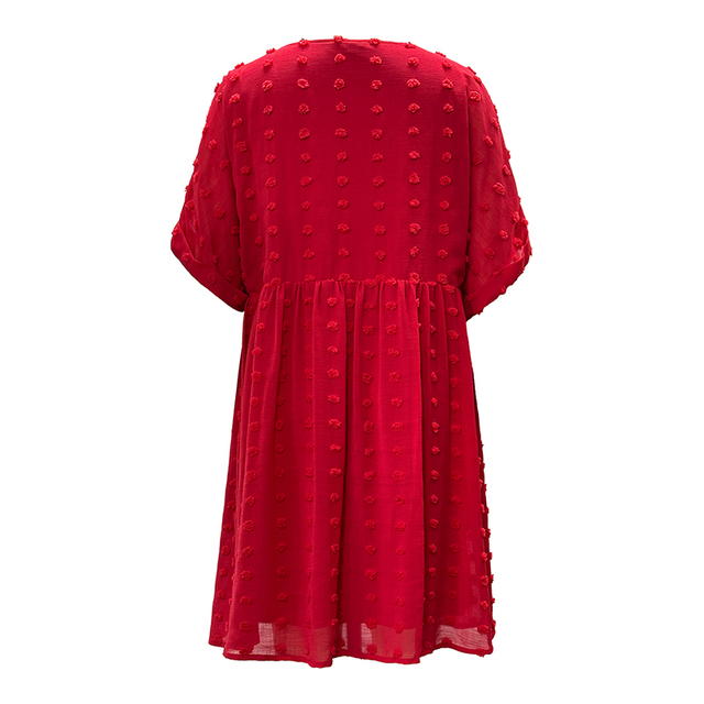 Summer new mid sleeve jacquard loose casual V-neck women's dress