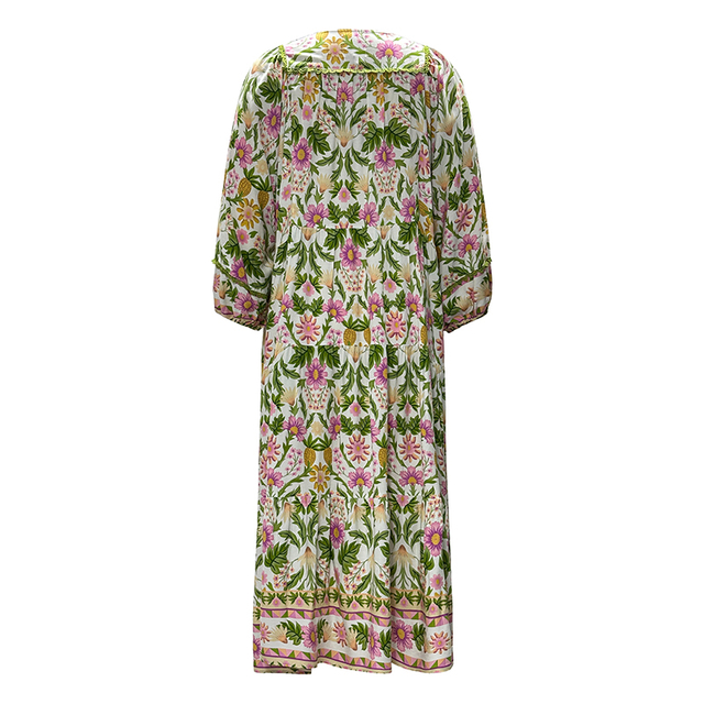 Women's Round Neck Floral Print Long Sleeve Long Dresses