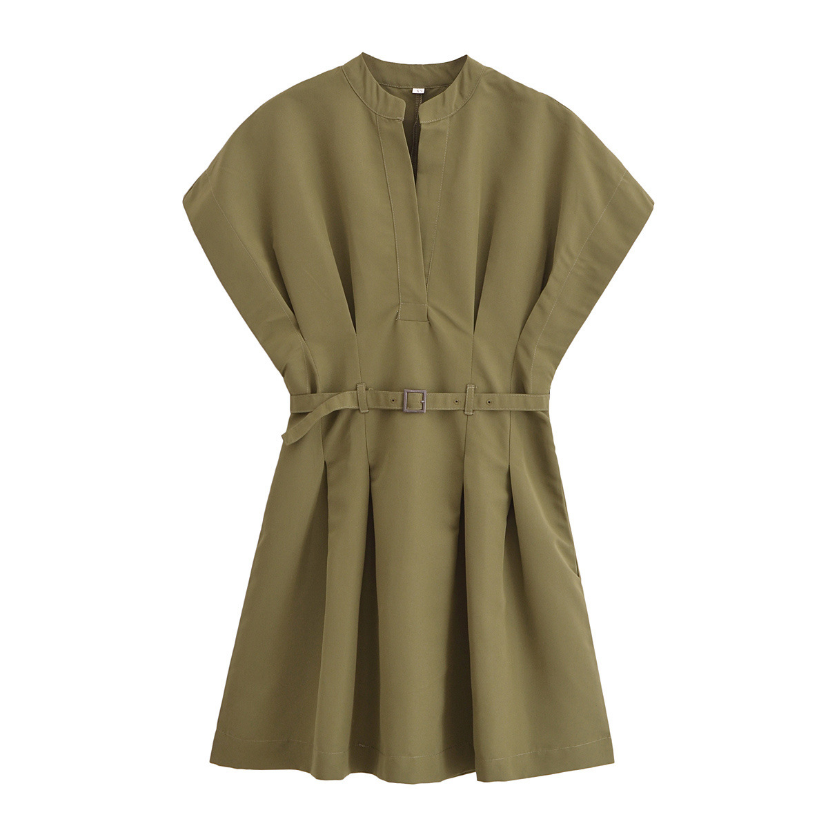 Women's Fashion Solid Color Pleated Tie Trim Loose Short Dresses