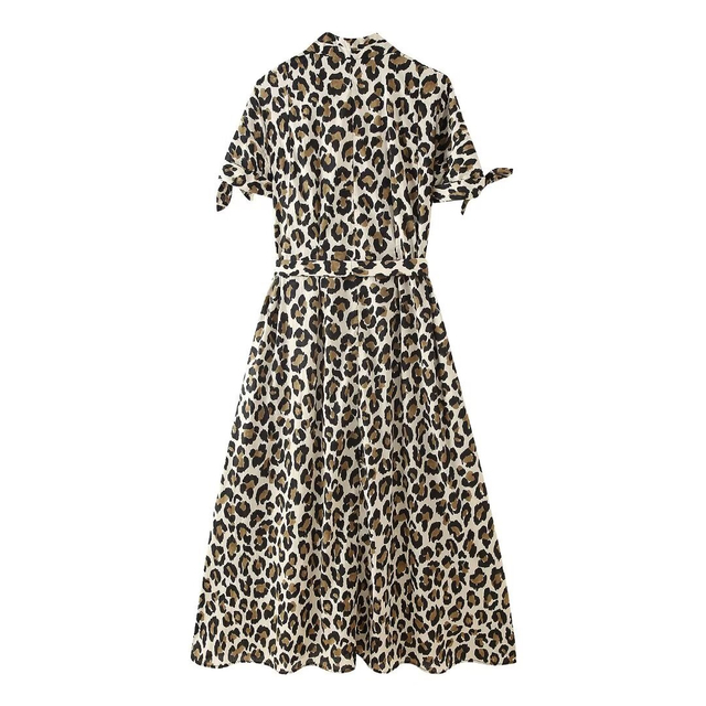Women's V-Neck Sexy Leopard Print Waist Tie Dresses