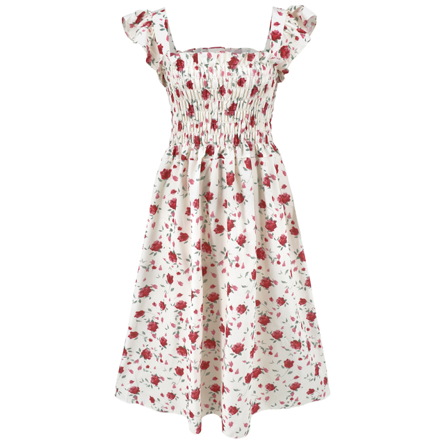 Women's Summer Waist Thin Temperament Square Neck Floral Medium-length Skirt