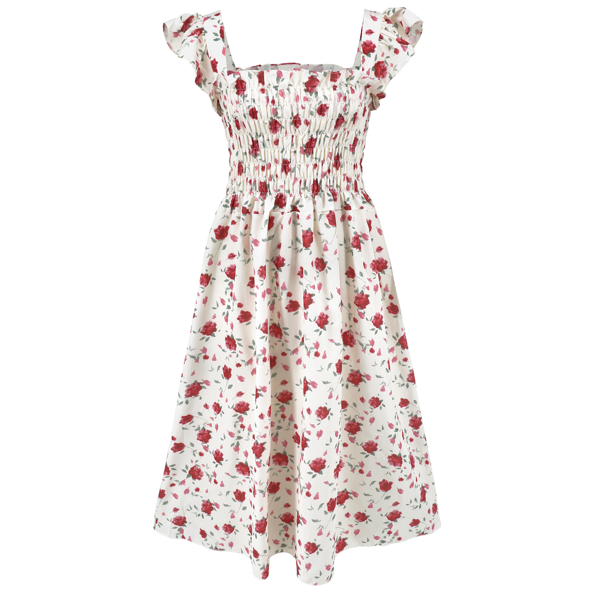 Women's Summer Waist Thin Temperament Square Neck Floral Medium-length Skirt