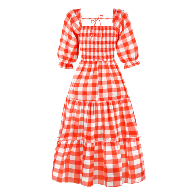 Women's Fashion Digital Printing Temperament Elegant Dress Square Neck French Vacation Ruffle Waisted Hot Long Dresses