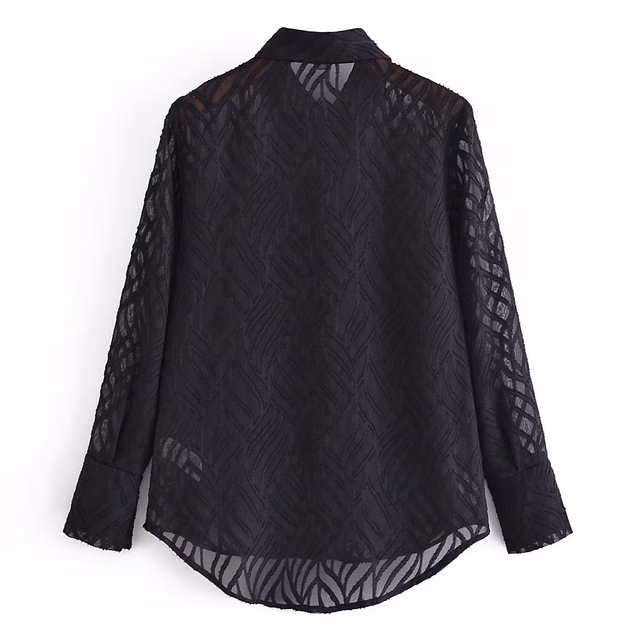 Women's Fashion Versatile Casual Textured Cut Flower Buttoned Long Sleeve Shirt