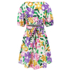 Women's Summer V-Neck Printed Beach Dress Lantern Sleeve Short Dresses