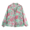 Women's Summer New Retro Style Casual Lapel Long Sleeve Floral Printed Shirt