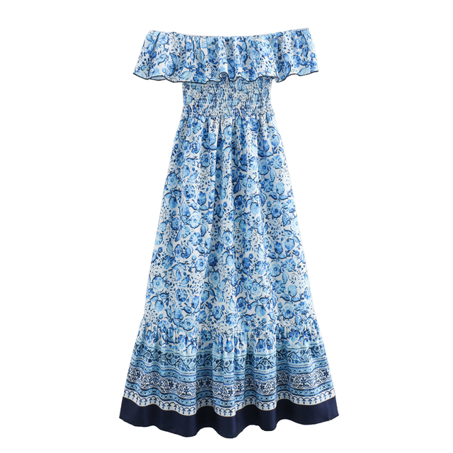 Europe And The United States Wind Women's Fashion Strapless Square Neck Printed Loose Casual Dresses