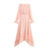 French Vintage V-Neck Long Sleeve Ruffle Trim Temperament Vacation Dress Women