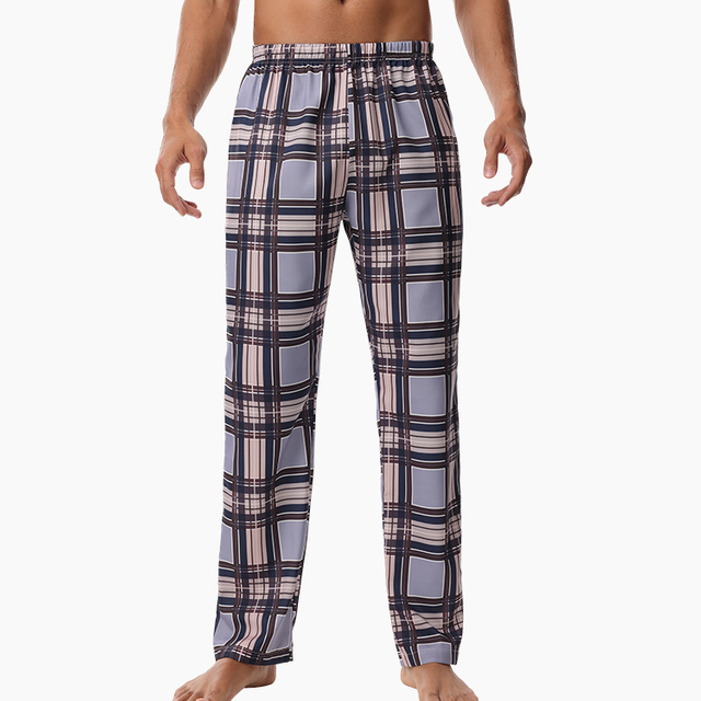 2024Men's Casual Comfort Elastic Waistband Pocket Plaid Pajama Pants