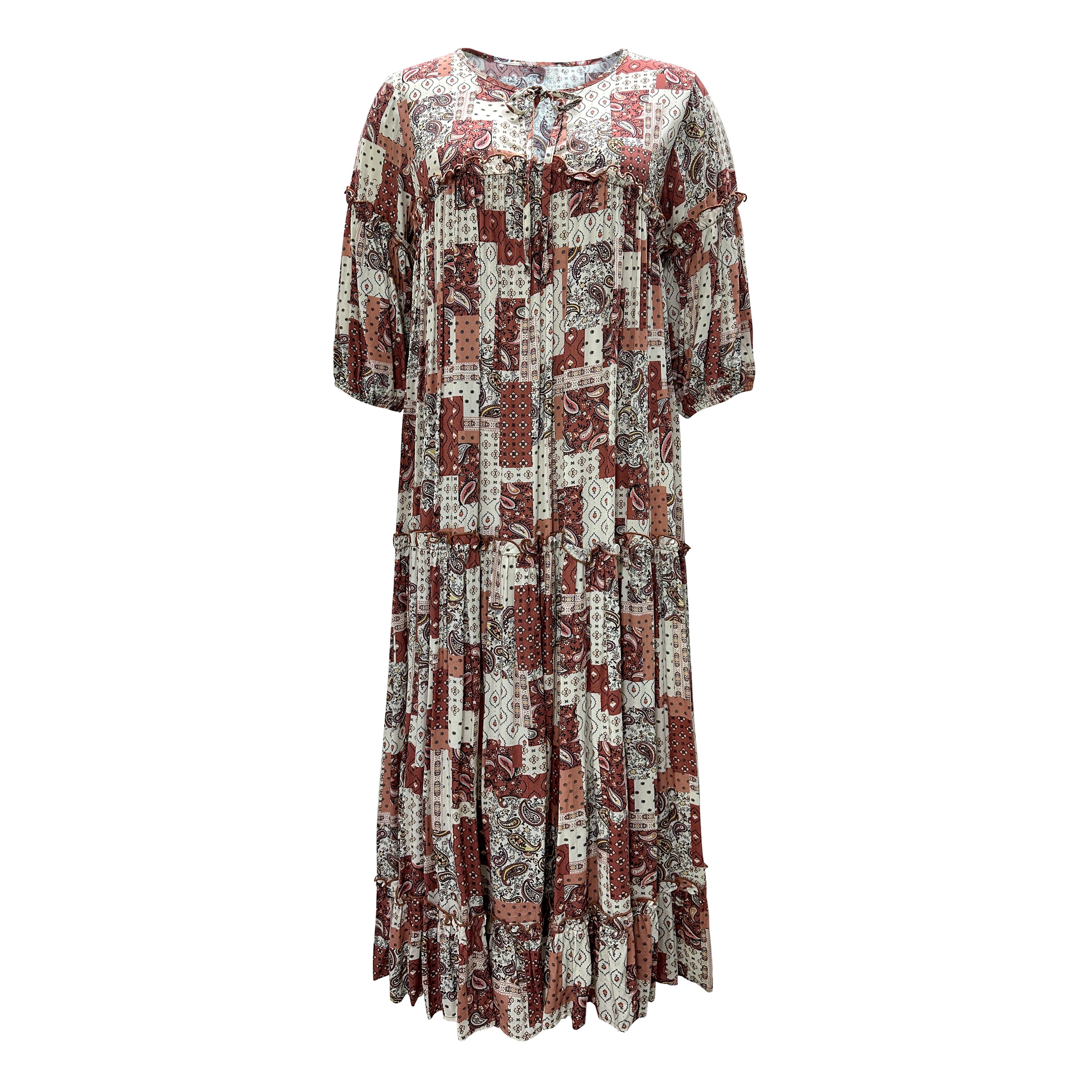 Women's Summer Bohemian Vacation Dress Fashion Floral Short Sleeve Long Dresses