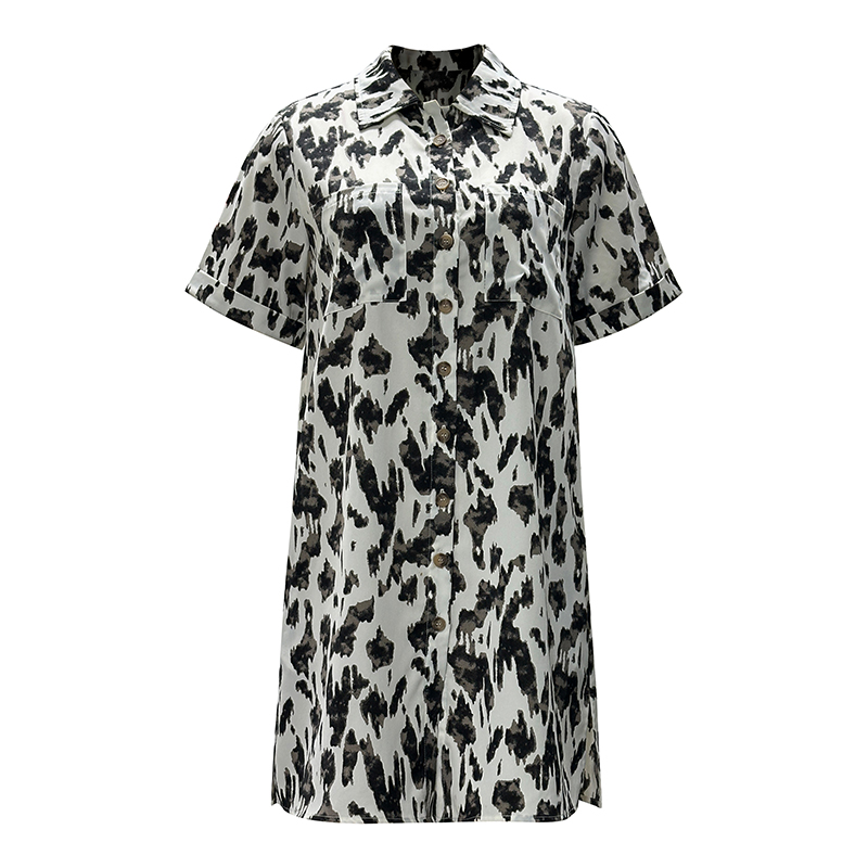 Women's Fashion Printed Lapel Short Sleeve Shirt Dresses