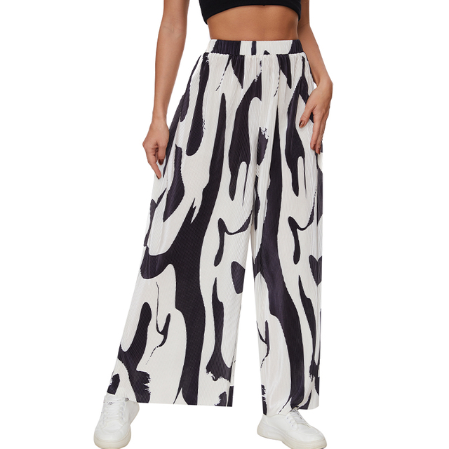 Women's High Waist Print Wide Leg Pants Boho Loose Casual Long Fit Pants Trousers