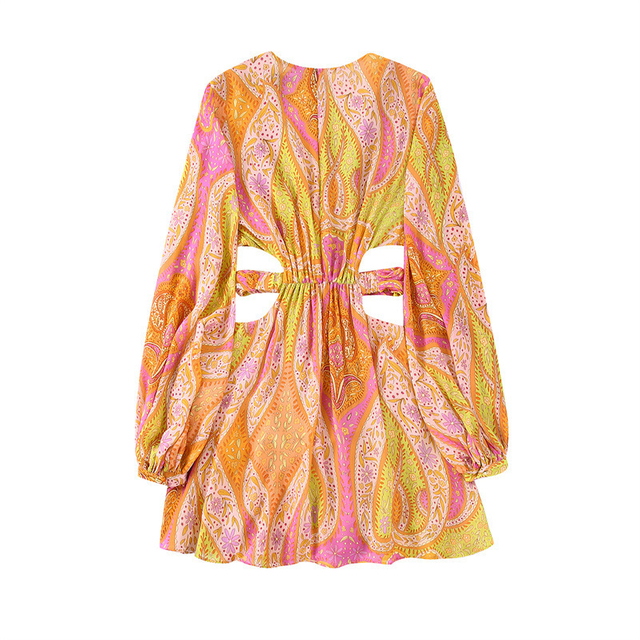 Women's Summer New Temperament Elegant Hollow Out Design Printed Dresses