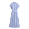 Women's Striped Linen Blend Psychedelic Shirt Dress Long Dresses