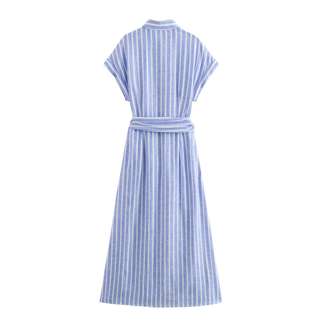 Women's Striped Linen Blend Psychedelic Shirt Dress Long Dresses