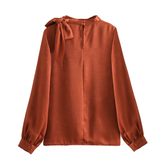 Women's Curry Swing Neck Tie Trim Loose Casual Commuter Style Top