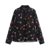 Women's Fashion Long Sleeve Lapel Semi-sheer Loose Casual Printed Shirt