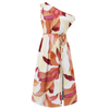 Women's Color Clashing Printed Slash Shoulder Dresses Loose A Hem Elegant Long Dresses 