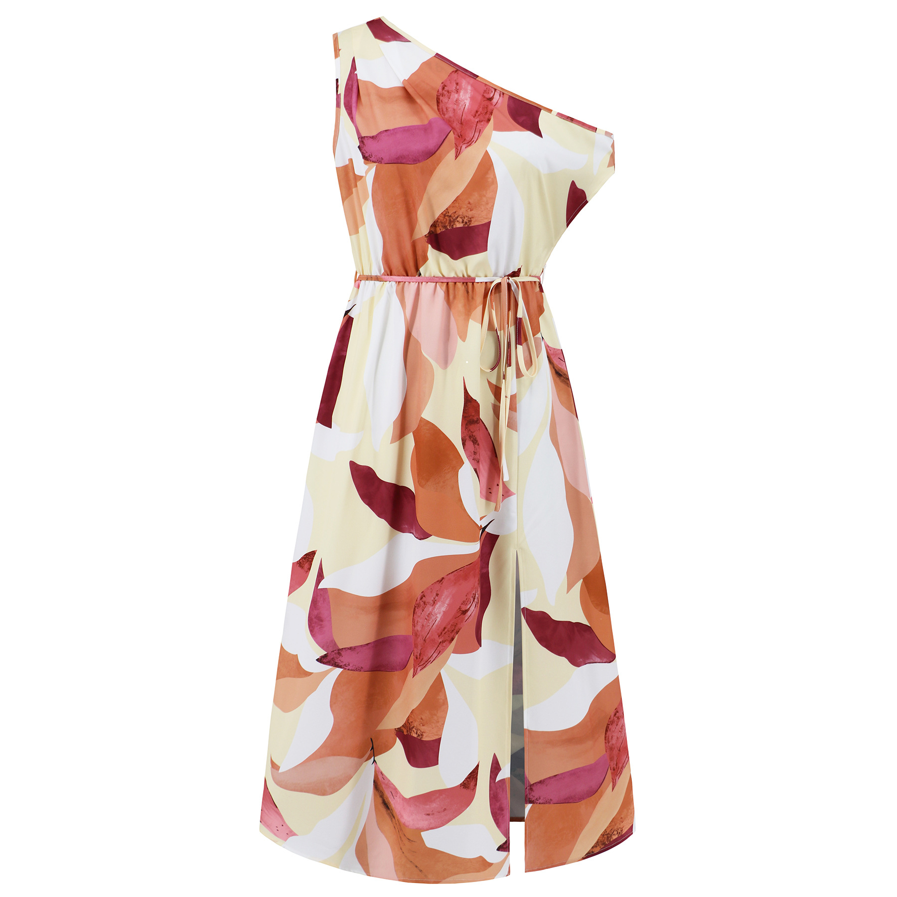 Women's Color Clashing Printed Slash Shoulder Dresses Loose A Hem Elegant Long Dresses 