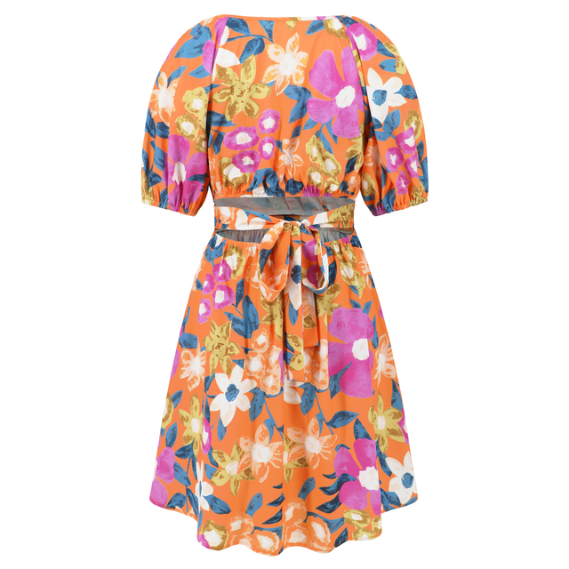 Women's Summer V-Neck Printed Beach Dress Lantern Sleeve Short Dresses