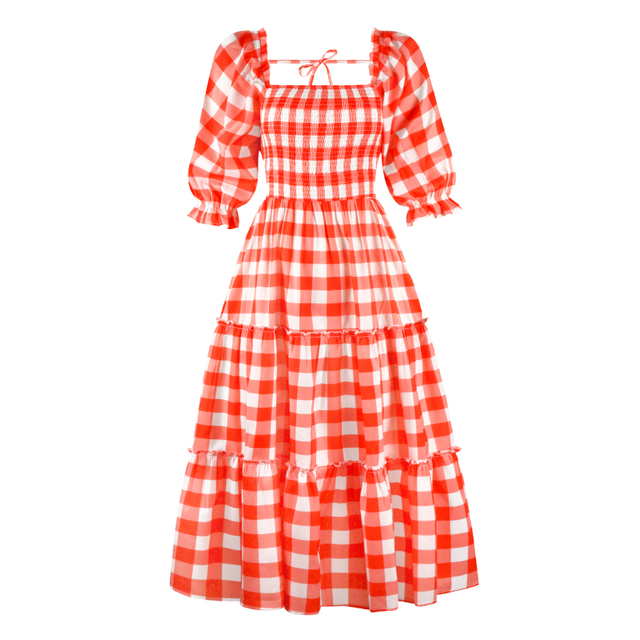 Women's Fashion Digital Printing Temperament Elegant Dress Square Neck French Vacation Ruffle Waisted Hot Long Dresses