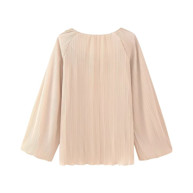 Women's French Fashion Loose Round Neck Long Sleeve Peplum Solid Color Top