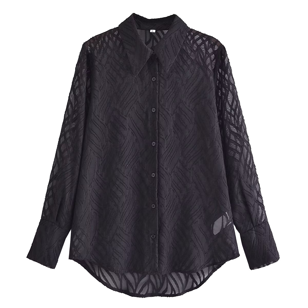 Women's Fashion Versatile Casual Textured Cut Flower Buttoned Long Sleeve Shirt