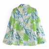 Women's Loose Slim Lapel Flared Sleeve Green Printed Shirt