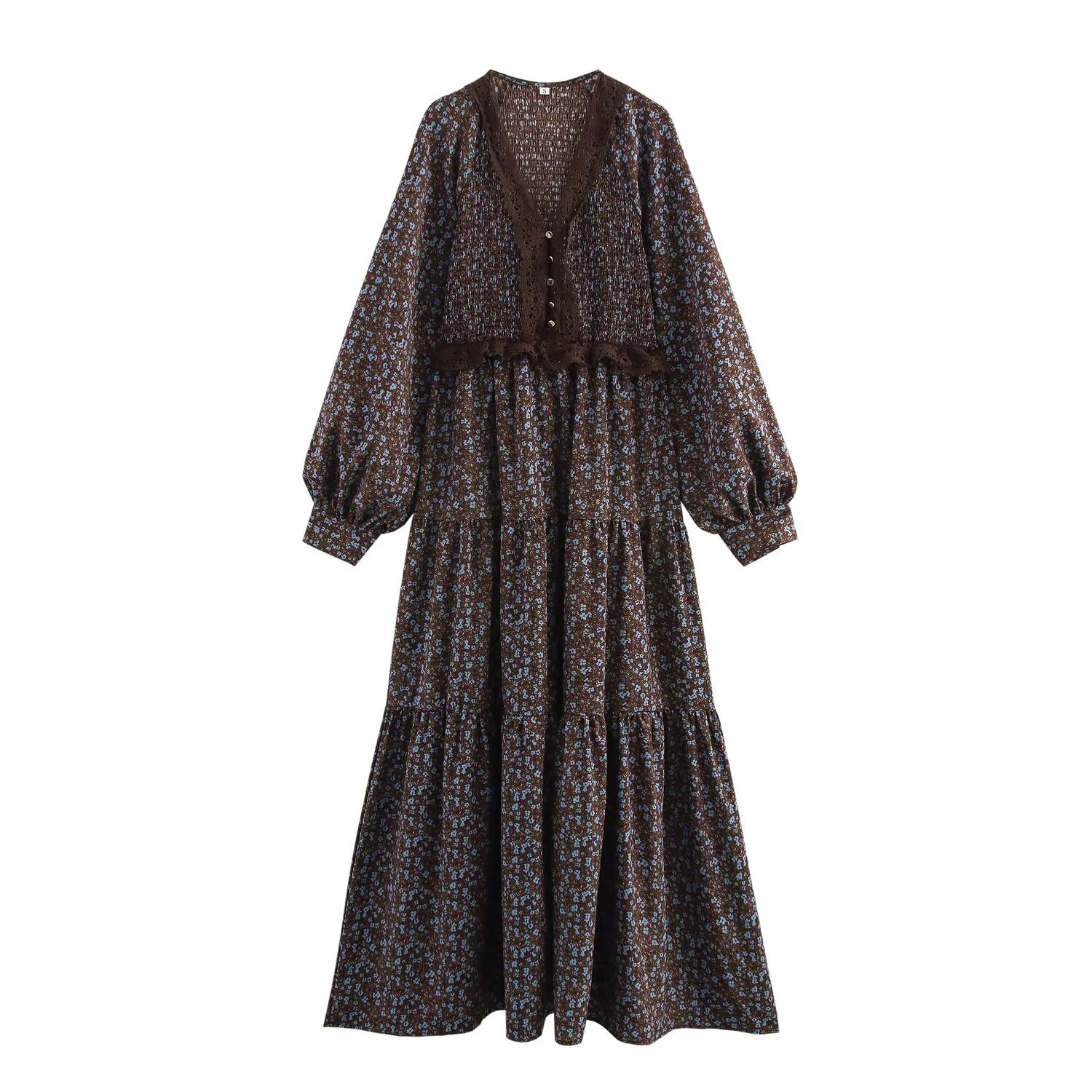 Women's Vintage Style Spell Lace V-Neck Small Floral Long Dresses